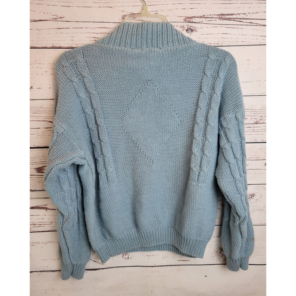Vtg Outback Red Pullover Sweater Blue Cable Knit Mock Neck Women's Size Medium